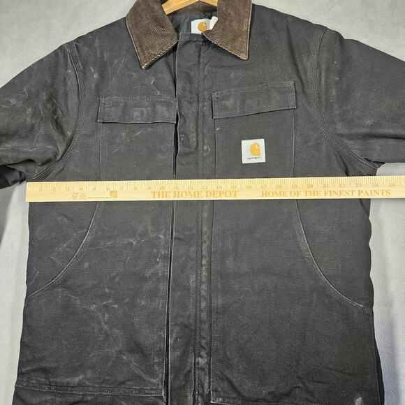 VTG Carhartt C01 Chore Coat Jacket 44 Made in USA Black Quilted Lined Distressed - Picture 16 of 16